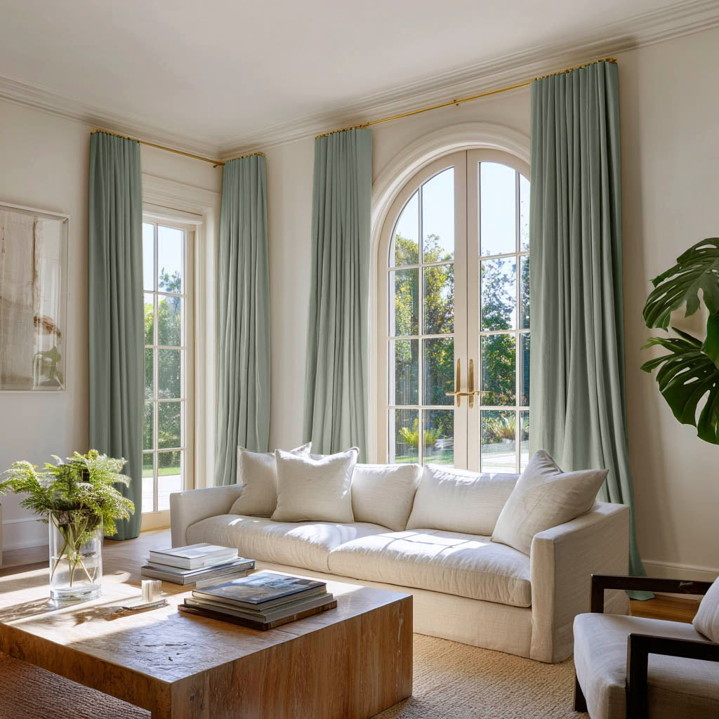 Sage green pairs of curtains