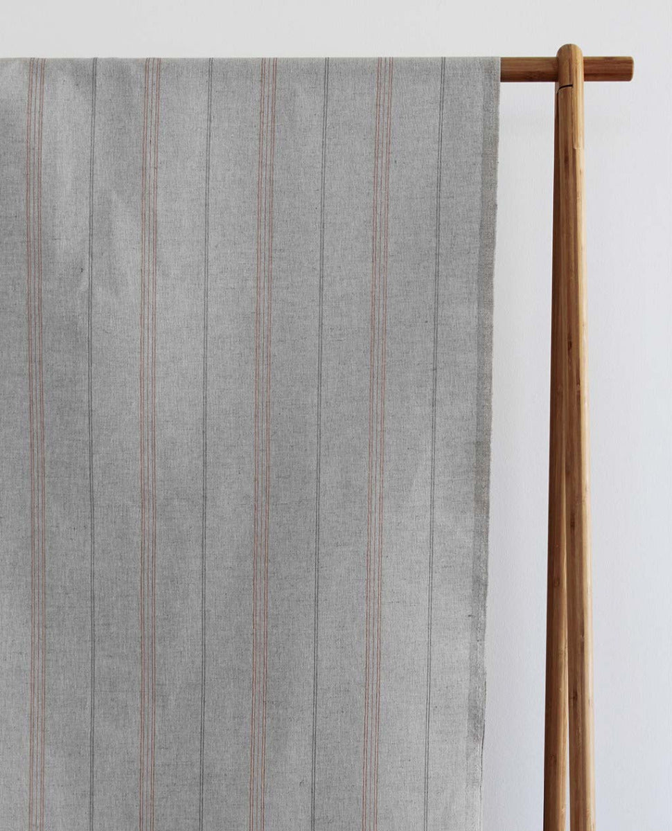 Elise New Blush- Linen Cotton mix curtain fabric, Pink & Grey stripes