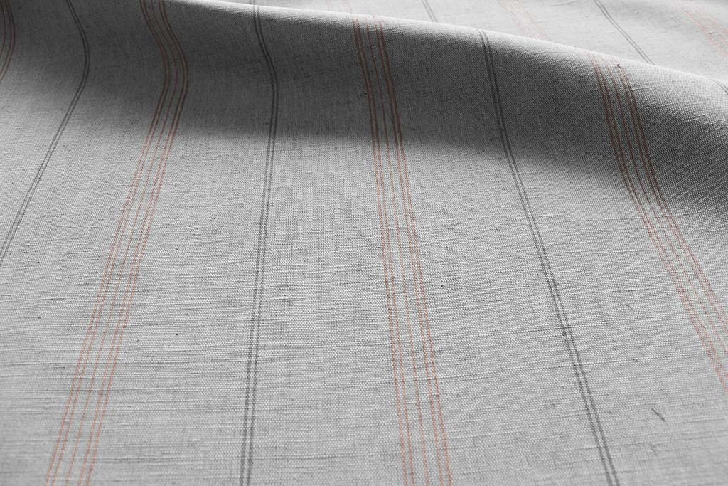 Elise New Blush- Linen Cotton mix curtain fabric, Pink & Grey stripes