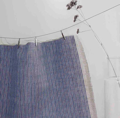 Laila Night Blue - Curtain fabric with Blue stripes