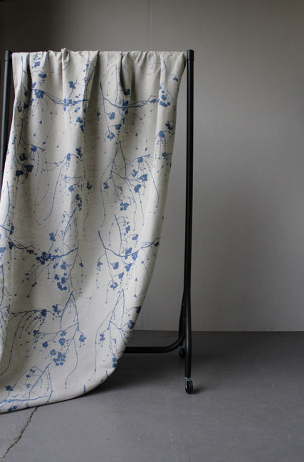 Berry Night Blue - Natural fabric with dark blue print