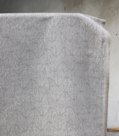 Pia Night Blue - Curtain fabric, abstract Dark Blue leaf pattern