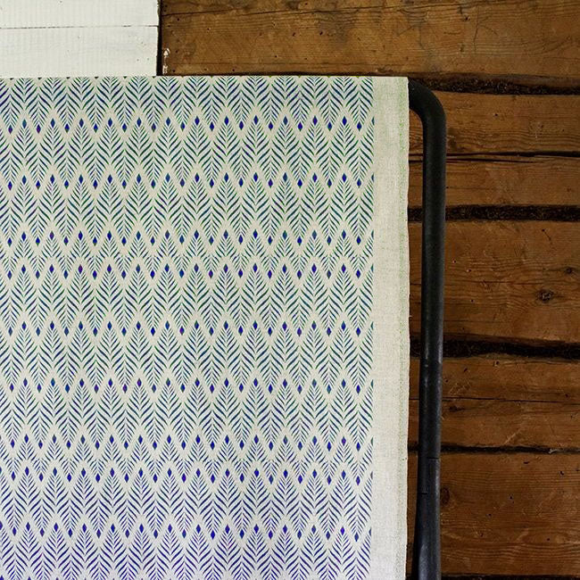 Sylvia Night Blue - Blue abstract print on Natural fabric