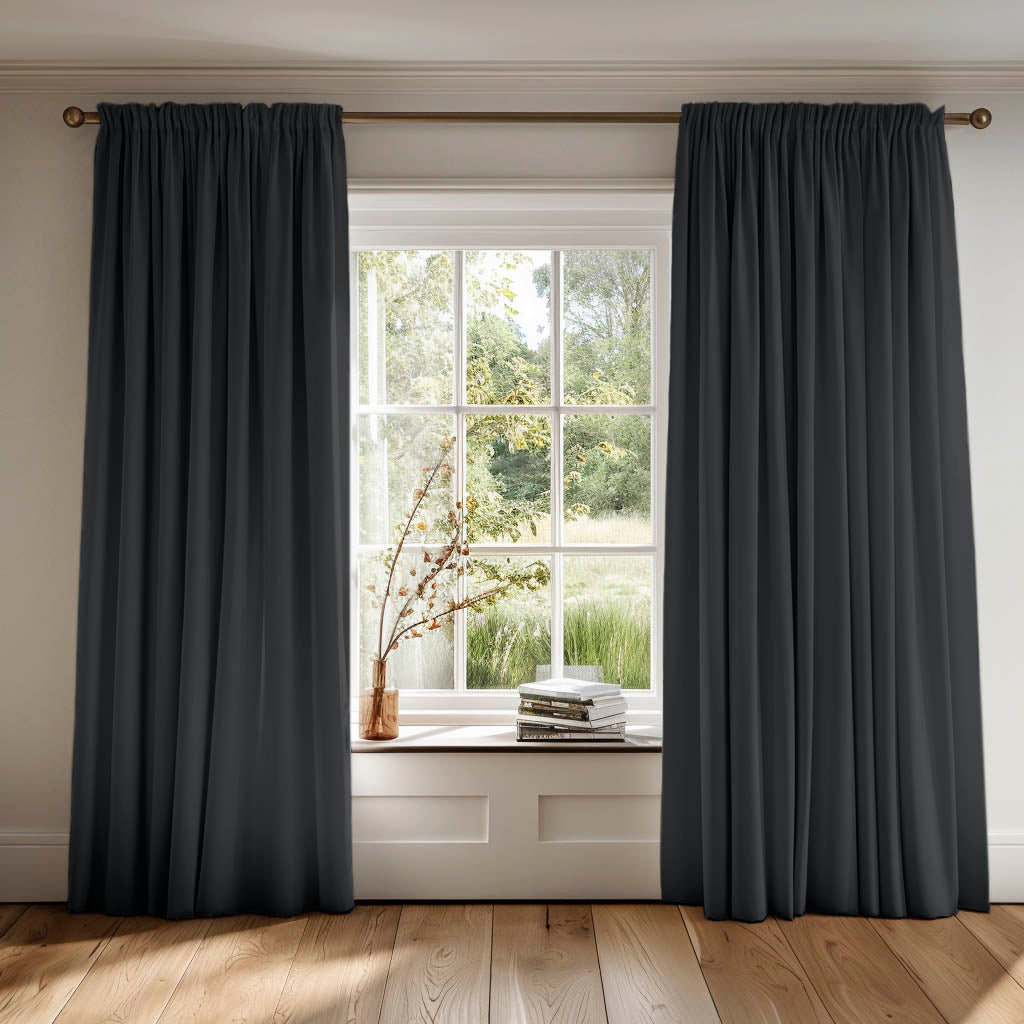 Amara Noir - Black 100% Cotton Curtains