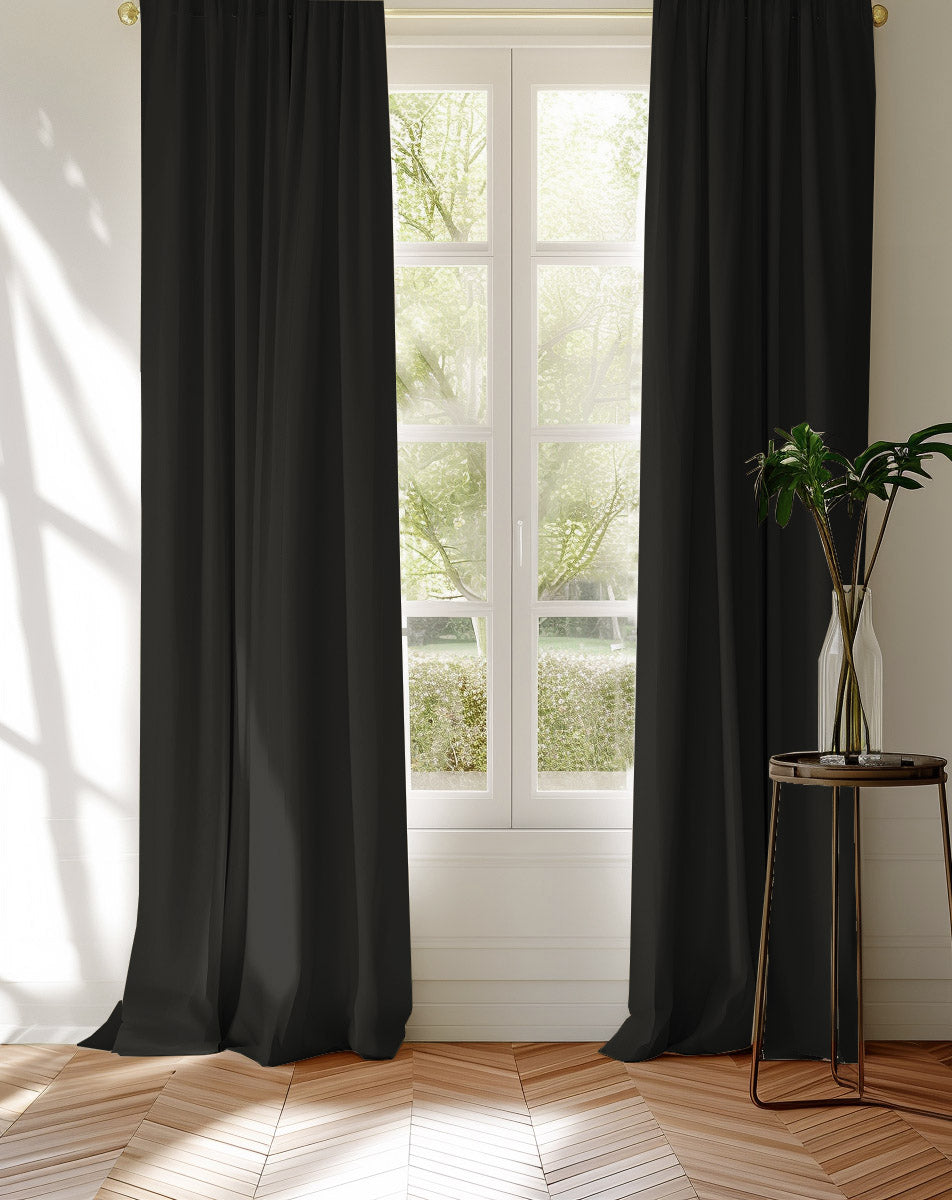 Amara Noir - Black 100% Cotton Curtains