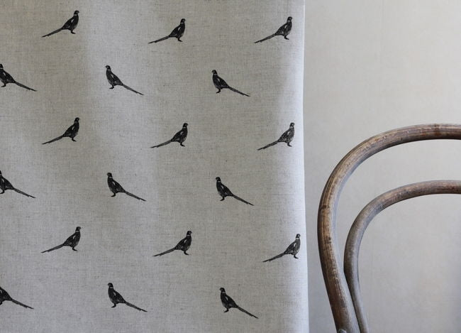 Pheasant Noir - Curtain fabric with black pattern of pheasants