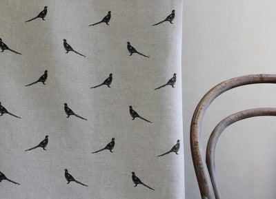 Pheasant Noir - Curtain fabric with black pattern of pheasants