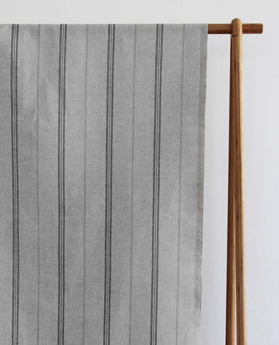 Elise Noir- Linen Cotton mix curtain fabric, Black & Grey stripes