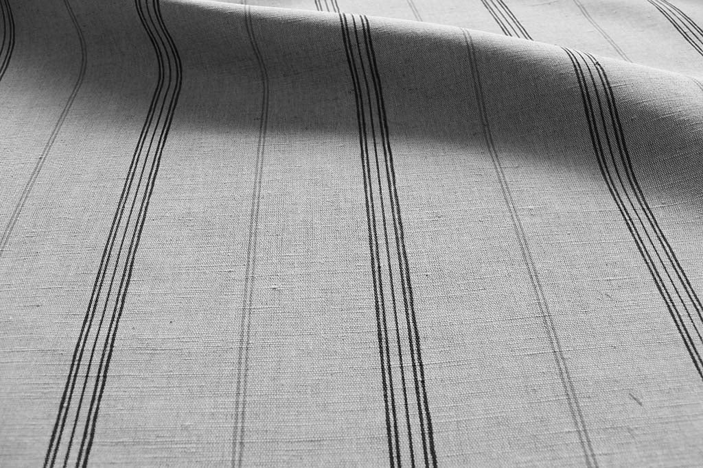 Elise Noir- Linen Cotton mix curtain fabric, Black & Grey stripes