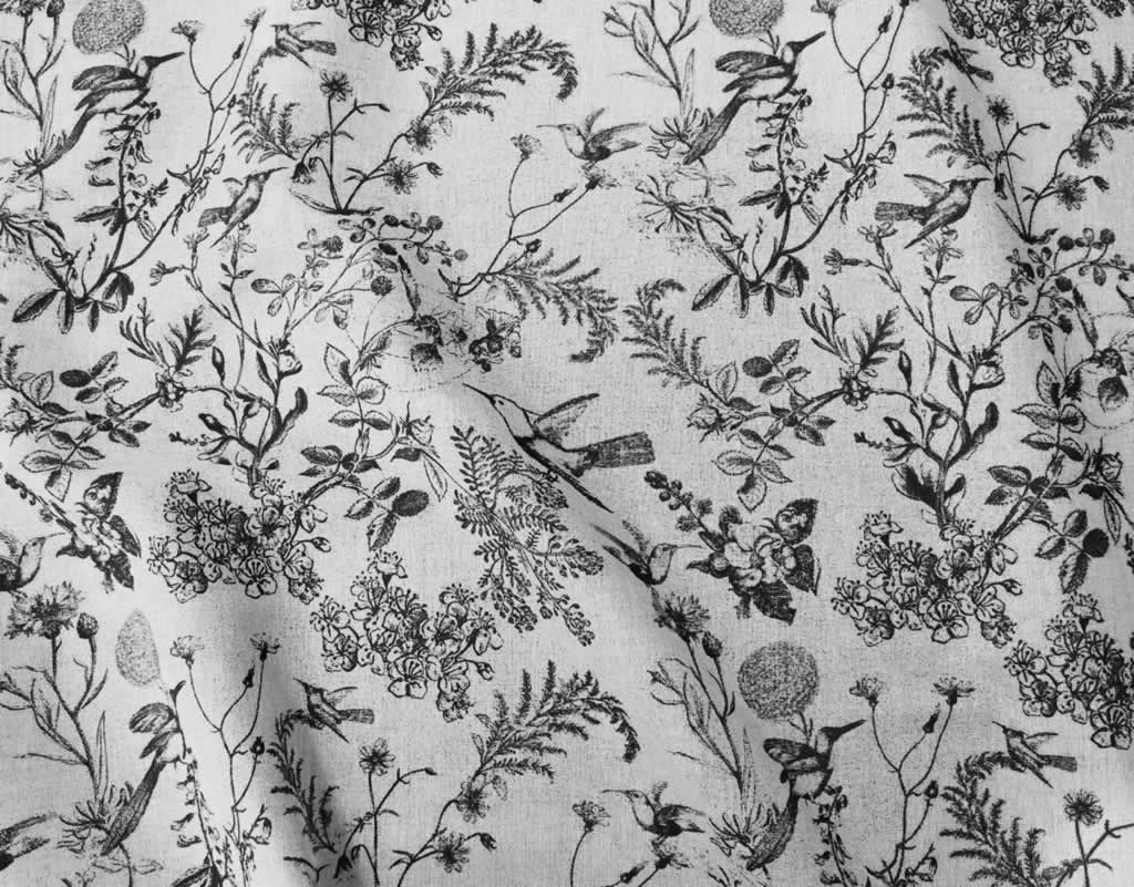 Marianne-INV Noir - Curtain fabric with Black botanical print
