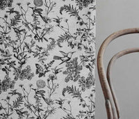 Marianne-INV Noir - Curtain fabric with Black botanical print