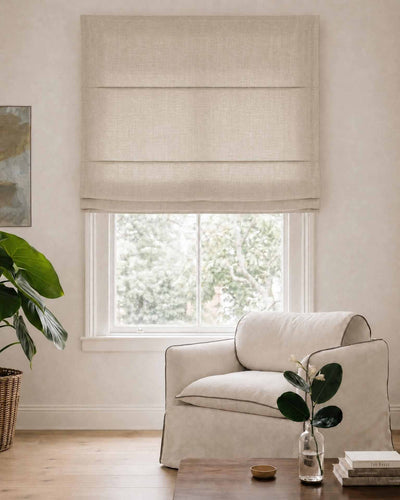 Oatmeal Roman blind. Made of soft Linen Cotton fabric Enni Oatmeal by Ada & Ina