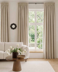Oatmeal Linen curtains with pencil pleat heading. Soft Linen Cotton material. Enni Oatmeal by Ada & Ina