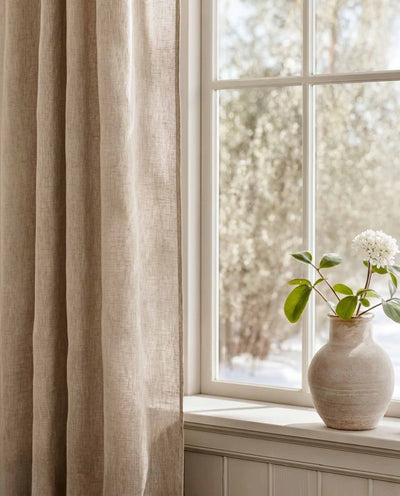 Oatmeal Bespoke Curtain - close-up. Linara Oatmeal by Ada & Ina