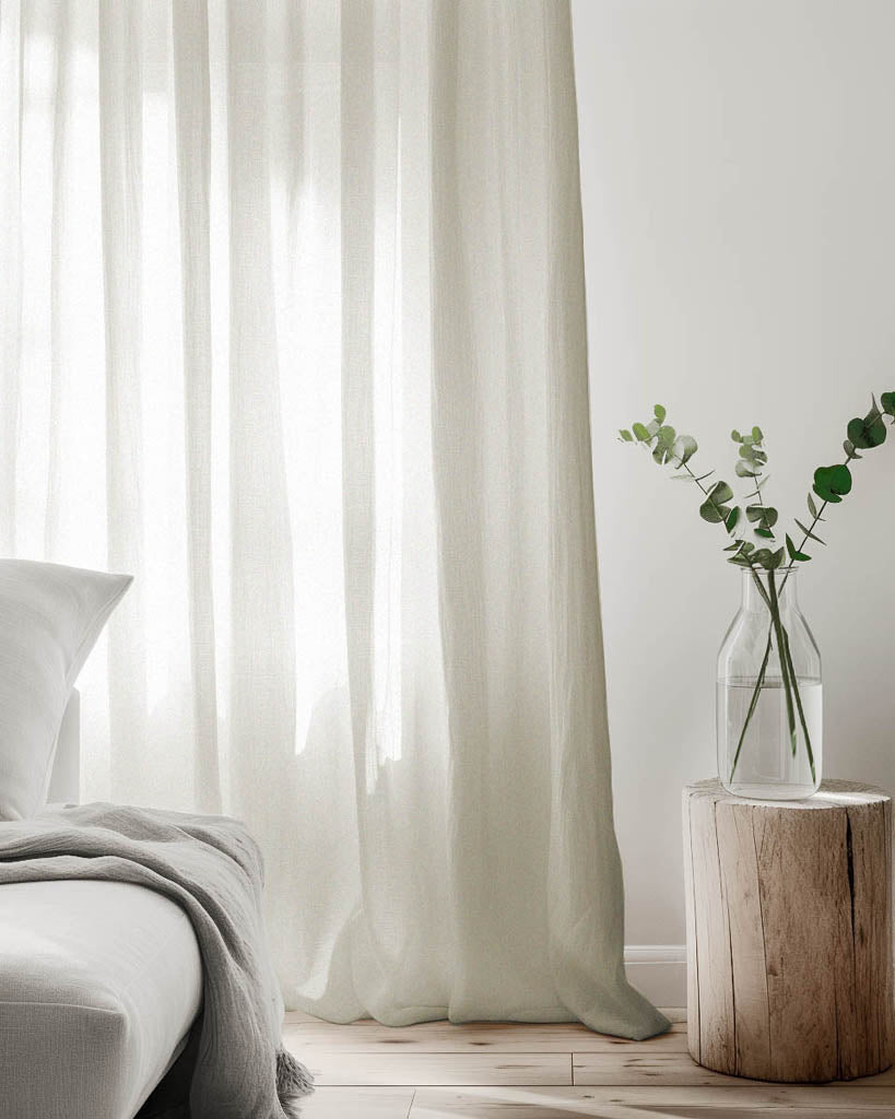 Light Natural / Oatmeal colour pair of curtains, details