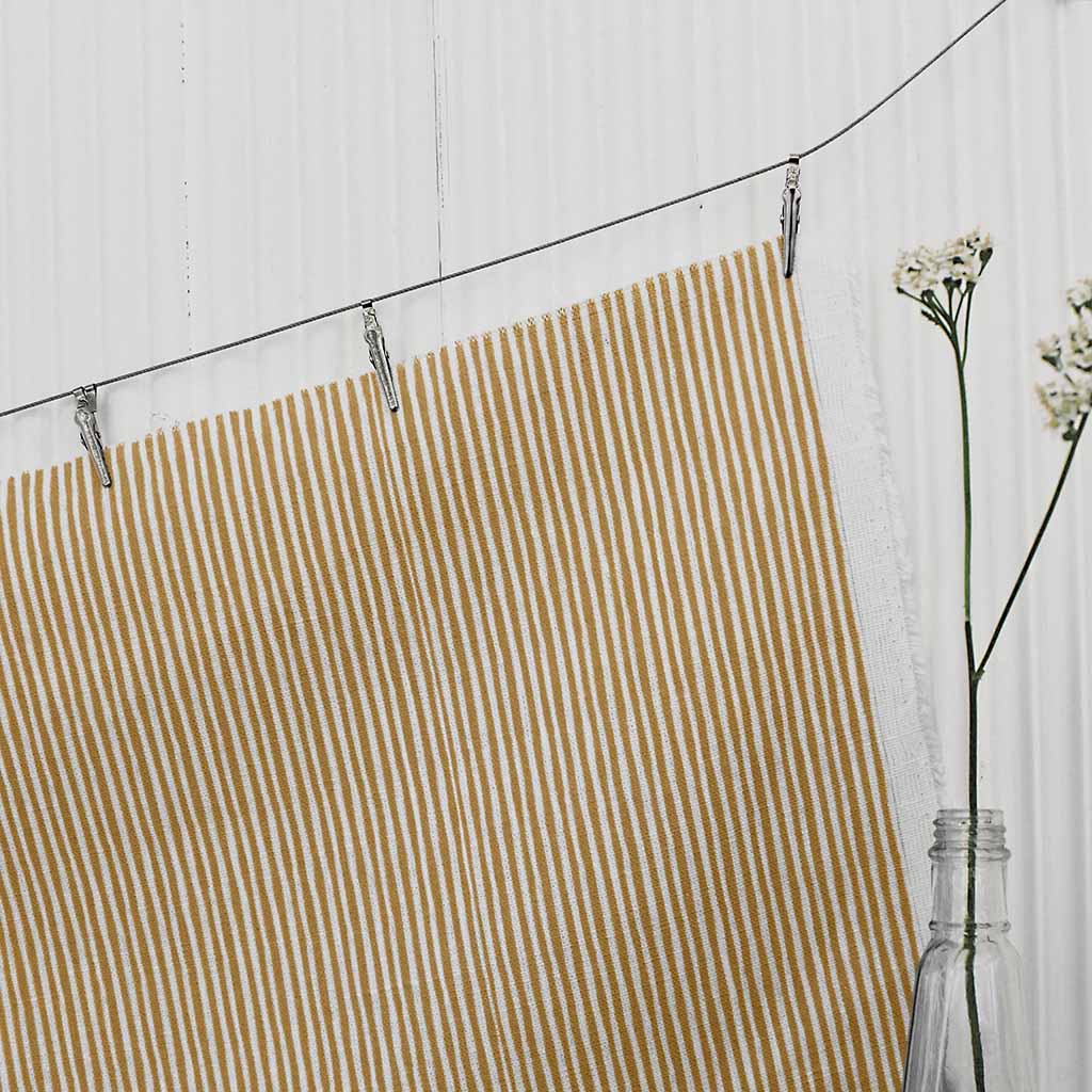 Maisa Ochra - Linen curtain fabric, Yellow Orange stripes