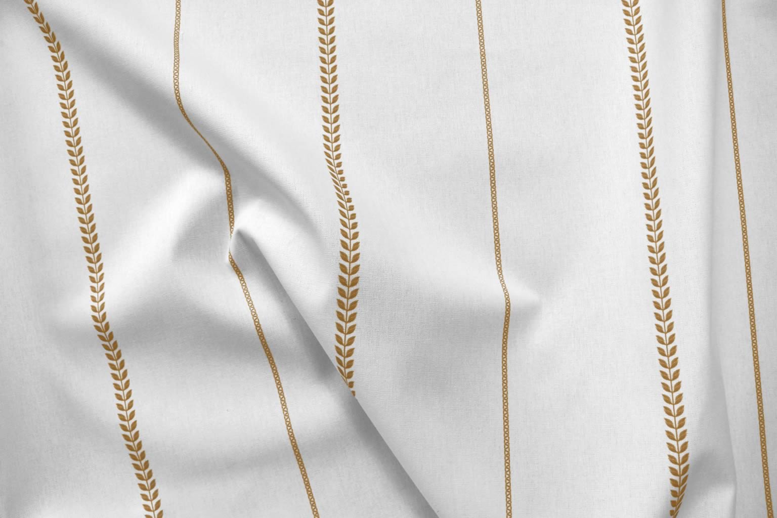 Berit Ochra - curtain fabric with Brown striped print