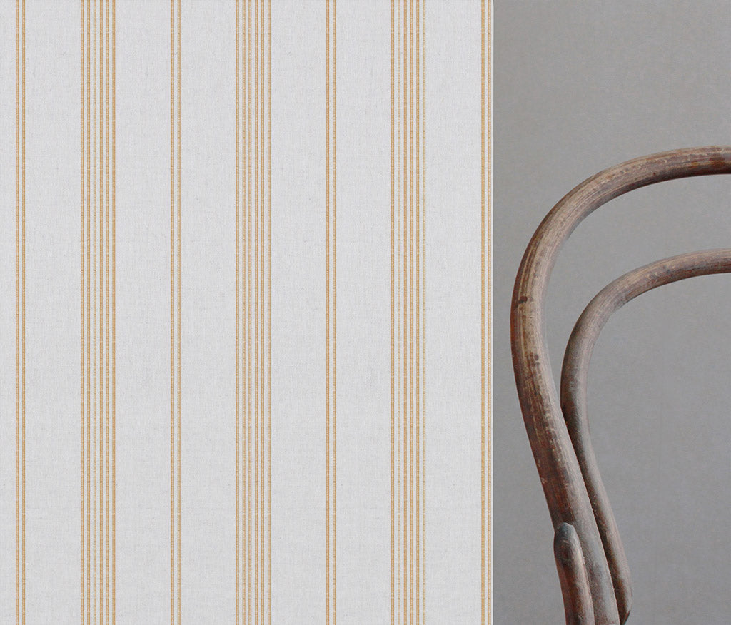 Brea Ochre-WHT - White fabric with Striped Orange print