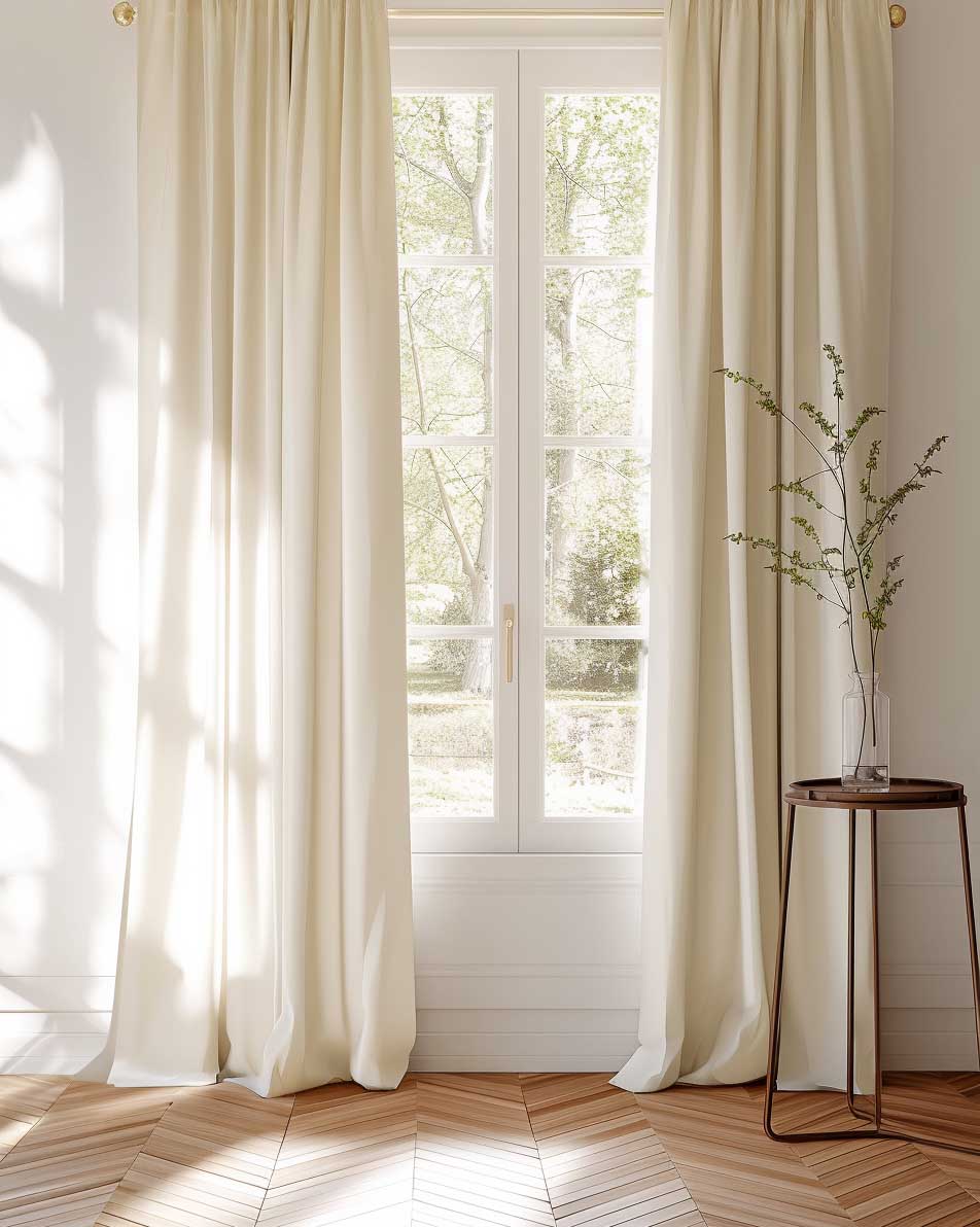 Bespoke cotton curtains made of Anna Off White cotton fabric