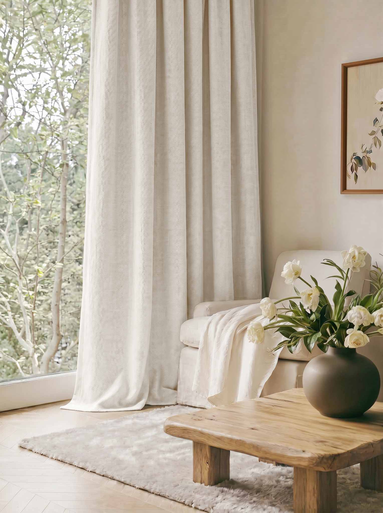 Off-White Made to measure linen curtains - Blackout lined heavy Linen curtains. Greta Off-White.