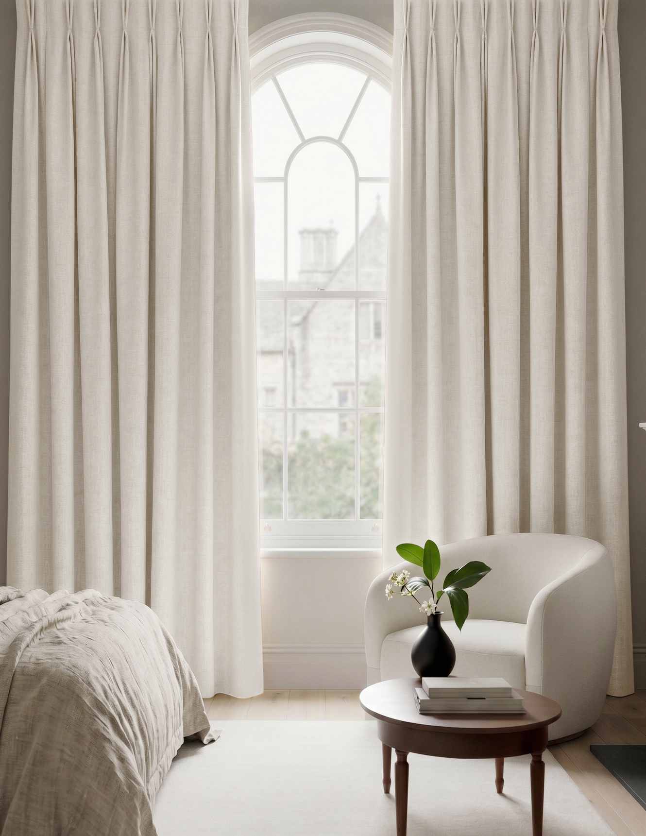 Off-White Made to measure linen curtains - Blackout lined 100% linen Pleated heading. Greta Off-White.
