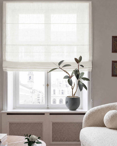 Off-white Roman blind. Made of soft pre-washed 100% Linen fabric -  Lupe Off White