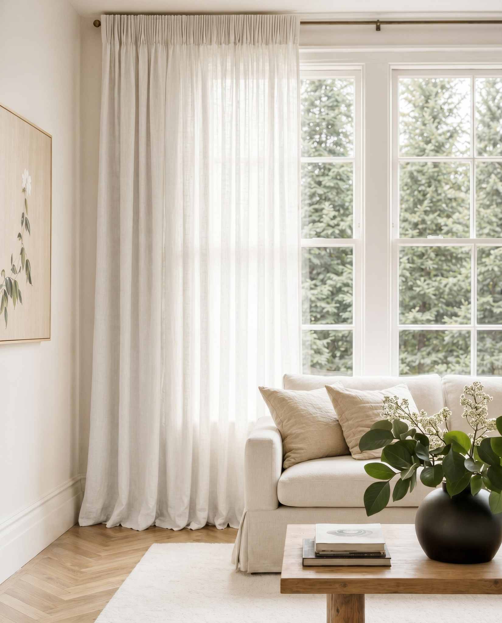 Off-white Pleated linen curtains