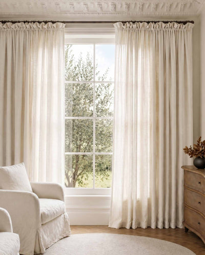 Off-white Wide Linen Curtains. Made of double width 280 cm wide soft pure linen fabric Vilgot White by Ada & Ina