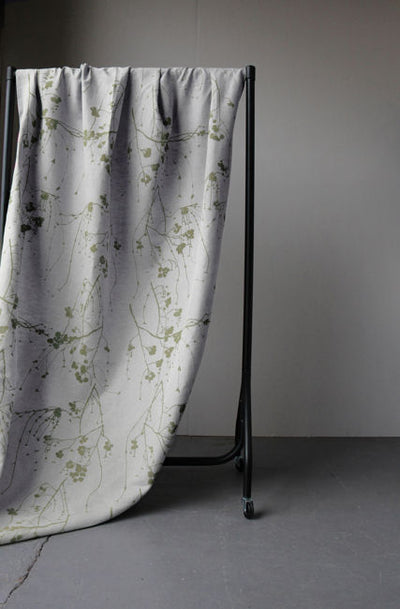Berry Olive - Curtain fabric with Green Botanical print