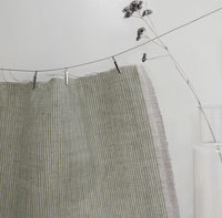 Laila Olive - Stripe Curtain fabric with light Green stripes