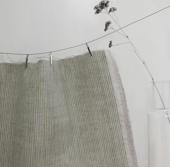 Laila Olive - Stripe Curtain fabric with light Green stripes