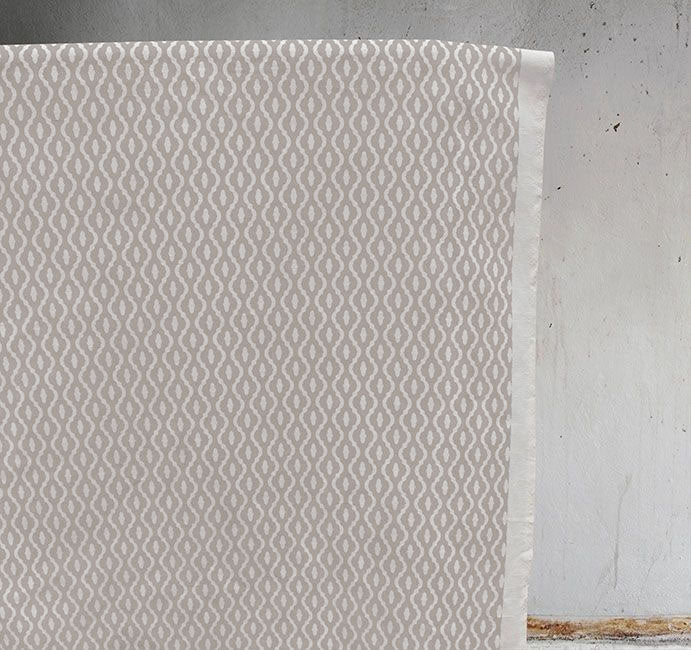 Oona Taupe - White linen mix fabric, Light Brown abstract print
