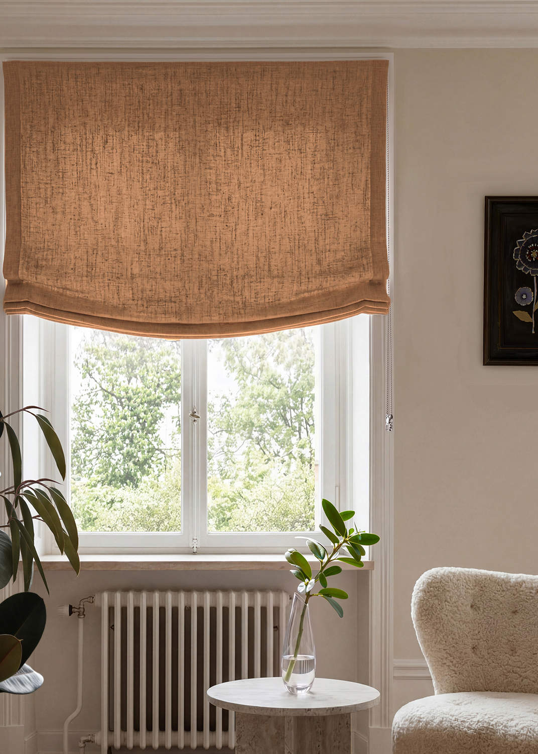 Orange 100% Linen Relaxed blind. Bea Tangerine by Ada & Ina