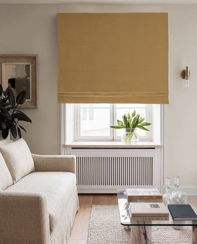 Orange 100% Linen Roman Blind with Blackout lining. Beata Honey by Ada & Ina Fabrics