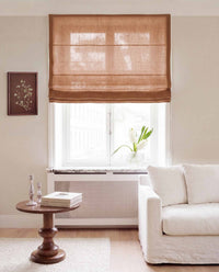 Dark Orange Linen Roman blind. Made of 280 cm wide soft 100% Linen fabric Vilgot Burnt Orange by Ada & Ina