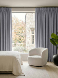 Pale Blue Bedroom Linen curtains Blackout lined - made of 100% pre-washed linen fabric Bianco Hazy Sky by Ada & Ina.