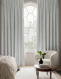 Pale Blue Made to measure linen curtains - Blackout lined 100% linen Pleated heading. Greta Pearl.