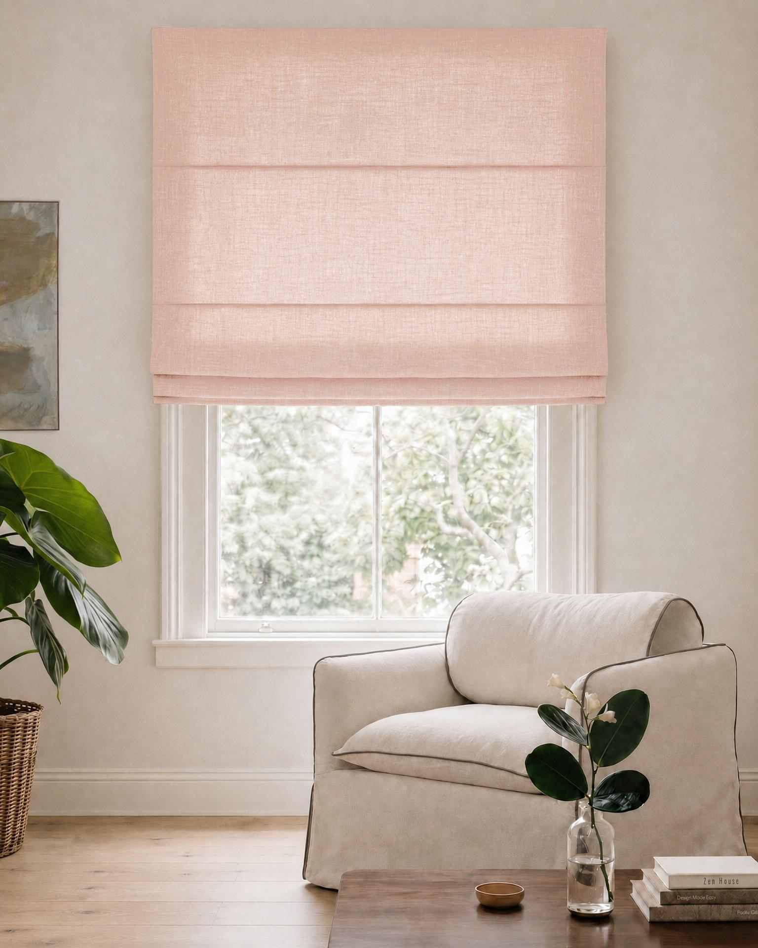 Pale Pink Roman blind. Made of soft Linen Cotton fabric Enni Wild Rose by Ada & Ina