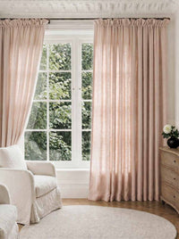 Pale Pink Pleated Linen curtains for Living room. Made of pre-washed linen Bianco Old Rosa by Ada & Ina.