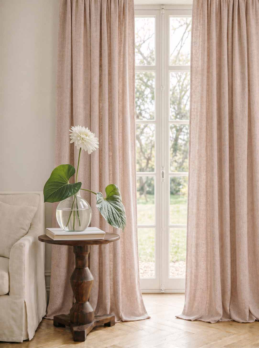 Pale Pink Linen Curtains - Cotton lined. Made of pre-washed 100% linen Bianco Old Rosa by Ada & Ina.