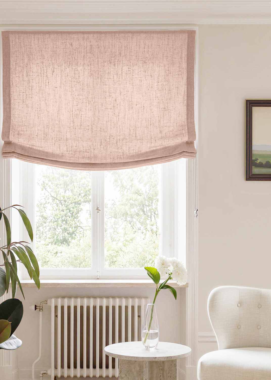 Pale Pink Relaxed linen blind - pre-washed. Bianco Old Rosa by Ada & Ina.