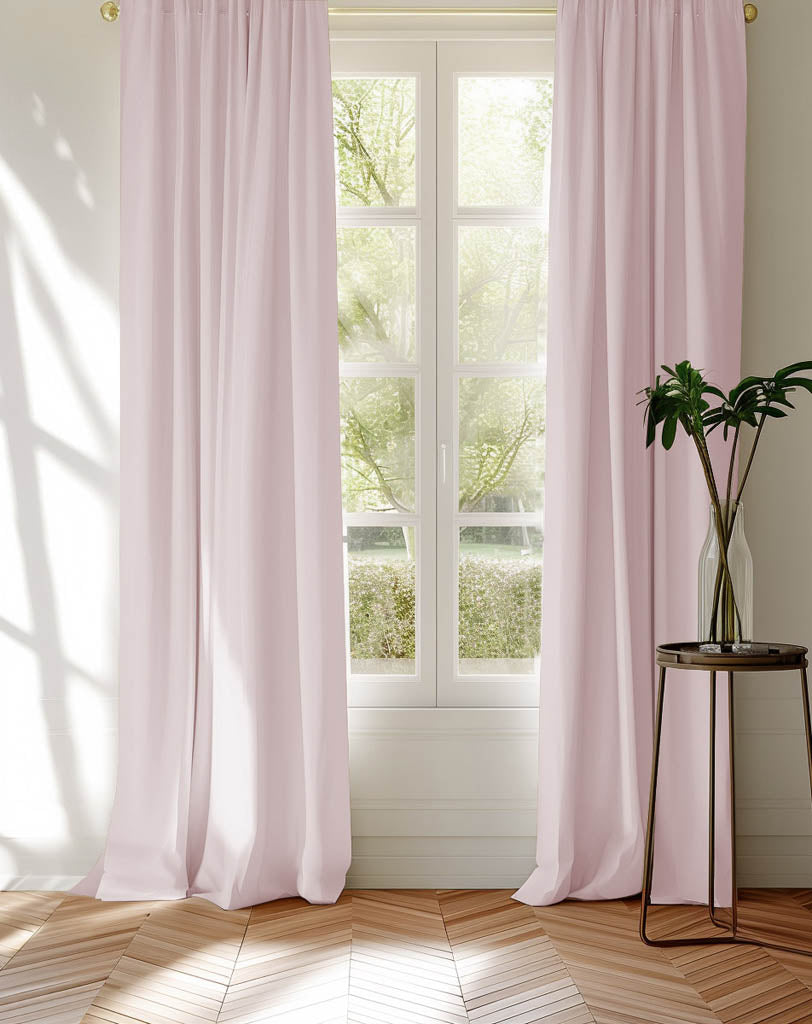 Pink pair of curtains made of Amara Pale Rose fabric