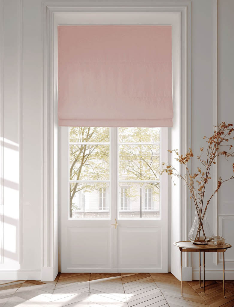 Pink cotton roman blind made of Amara Pale Rose fabric