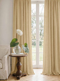 Pale Yellow Linen Curtains - Cotton lined. Made of pre-washed 100% linen Bianco Gold Rose by Ada & Ina.
