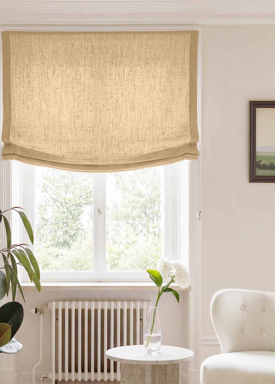 Pale Yellow Relaxed linen blind - pre-washed. Bianco Gold Rose by Ada & Ina.