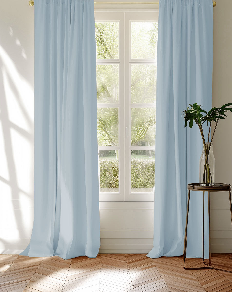 Pair of light blue cotton curtains