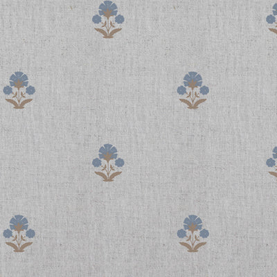 Penelope Blue Sand - Curtain fabric with blue / brown floral print