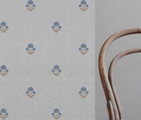 Penelope Blue Sand - Curtain fabric with blue / brown floral print