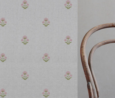 Penelope Pink Green - Curtain fabric with Pink and Green floral print