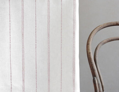 Inga Peony - White Striped Curtain fabric with Pink decorative stripes, 100% Linen